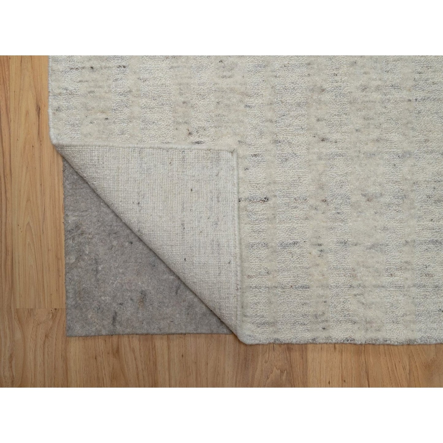 2'8"X8' Ivory Natural Wool Vertical Stripes Design Hand Loomed Runner Rug