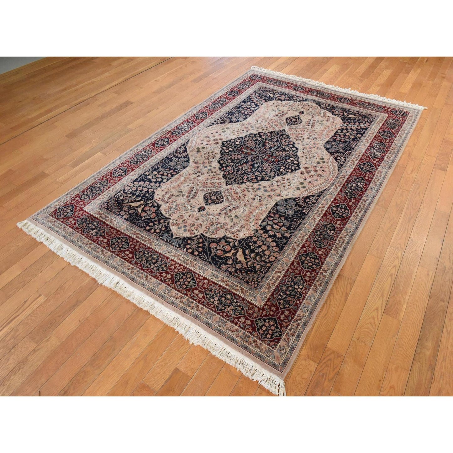 5'8"x8'9" Ivory Vintage Zoroastrian Wool & Silk Hand Knotted 250 KPSI Rug