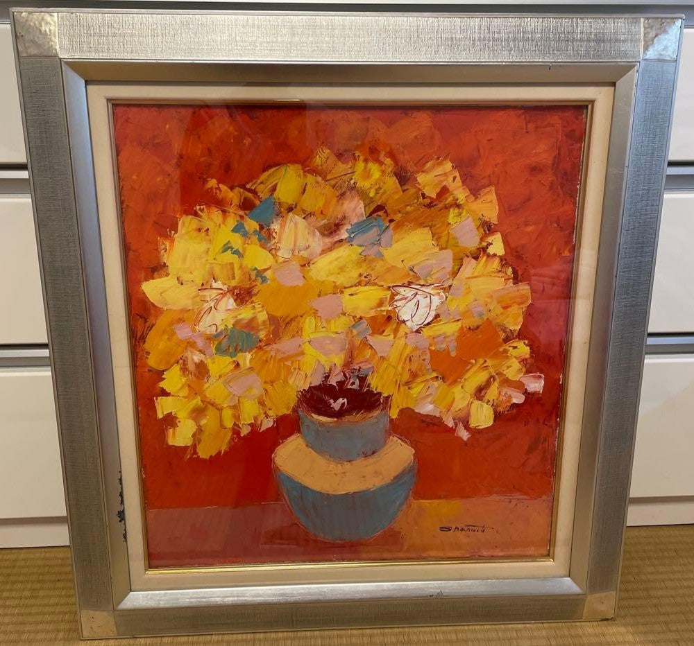 Oil Painting Floral Still Life Yellow Original Czech Framed Art Vase Signed