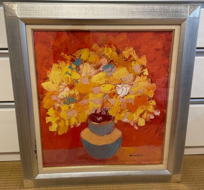 Oil Painting Floral Still Life Yellow Original Czech Framed Art Vase Signed