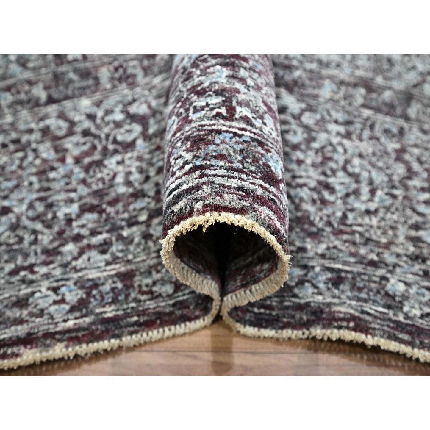 8'X10' Wine Red Pre Historic Mamluk Design Hand Knotted Wool Oriental Rug