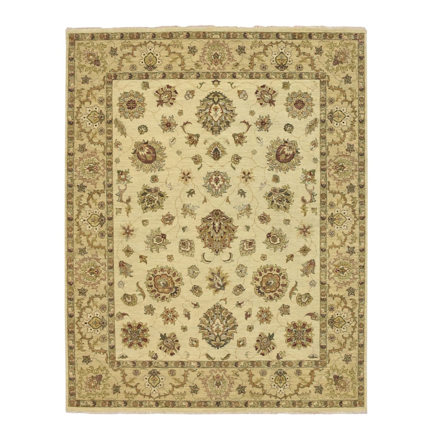 6'5"X8'2" Ivory Agra Ziegler Design Leaf Pattern Hand Knotted Wool Rug
