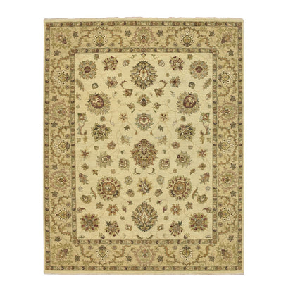 6'5"X8'2" Ivory Agra Ziegler Design Leaf Pattern Hand Knotted Wool Rug