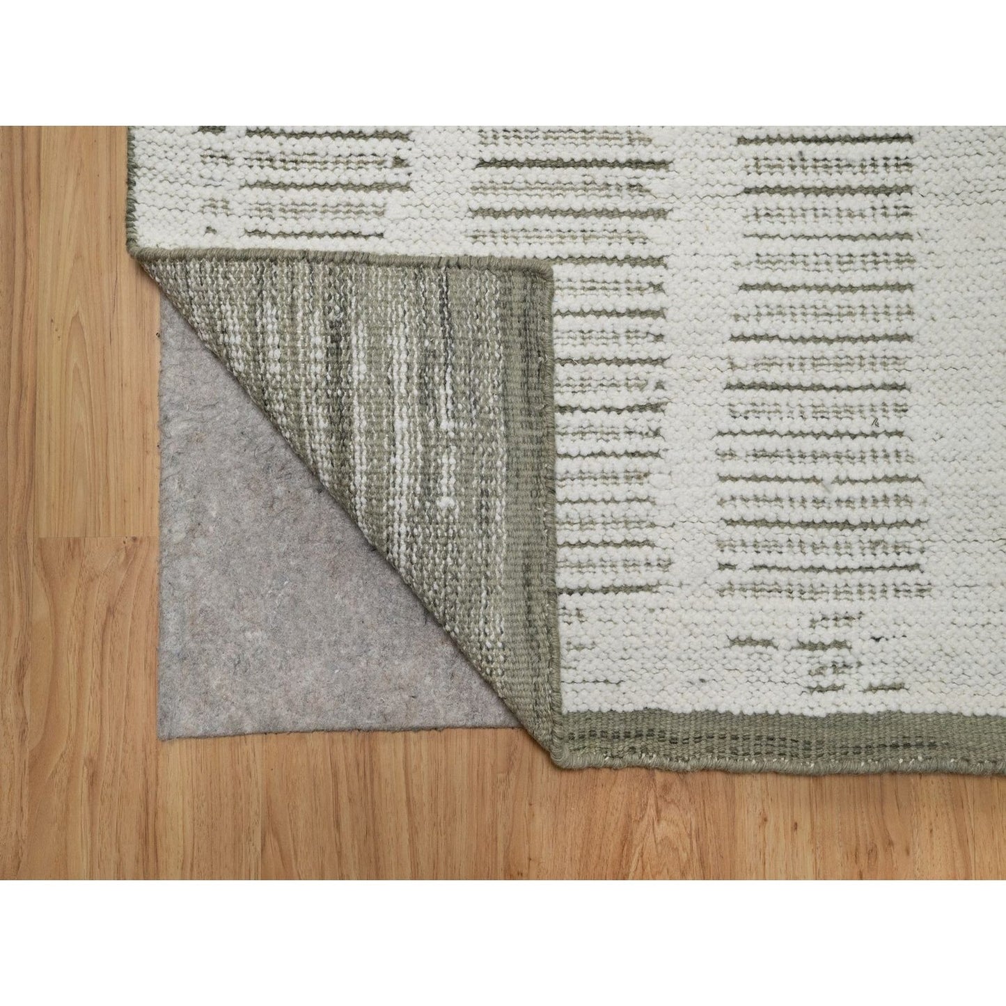 2'6"X11'10" Ivory Flat Weave With Pile Hand Woven Natural Wool Runner Rug