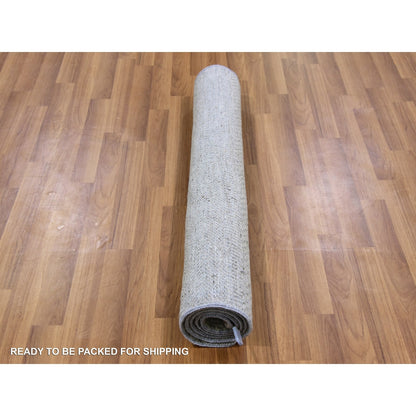 3'X5'3" Perfect Gray Undyed Wool Modern Grass Design Hand Knotted Rug