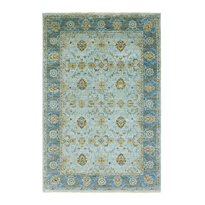 6'1"X9'3" Pale Blue Shah Abbas Flower Hand Knotted Wool Oriental Rug