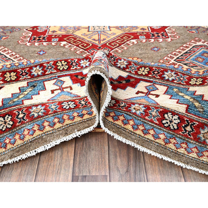 8'2"X10' Brown Afghan Special Kazak Geometric Design Hand Knotted Wool Rug