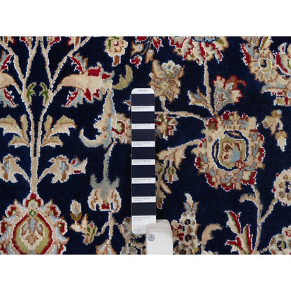 6'x9'5" Midnight Blue Nain Wool and Silk Soft 250 KPSI Hand Knotted Rug