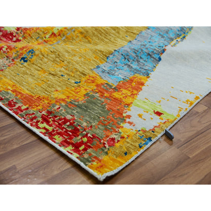 10'3"X14' Daisy Ivory Modern Abstract Design Pure Wool Hand Knotted Rug