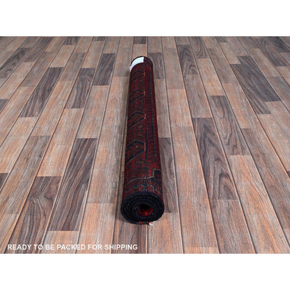 3'5"X4'9" Red Afghan Khamyab Geometric Pattern Soft Wool Hand Knotted Rug