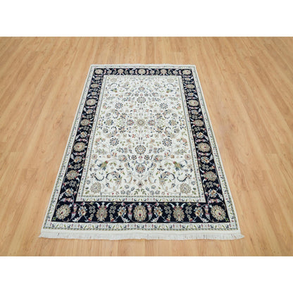 5'X7' Powder White Nain Design 250 Kpsi Soft Wool Hand Knotted Rug