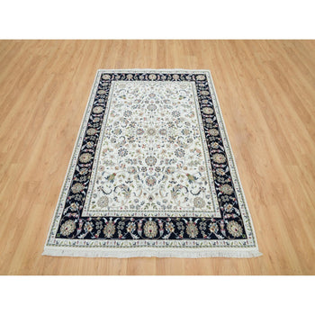 5'X7' Powder White Nain Design 250 Kpsi Soft Wool Hand Knotted Rug