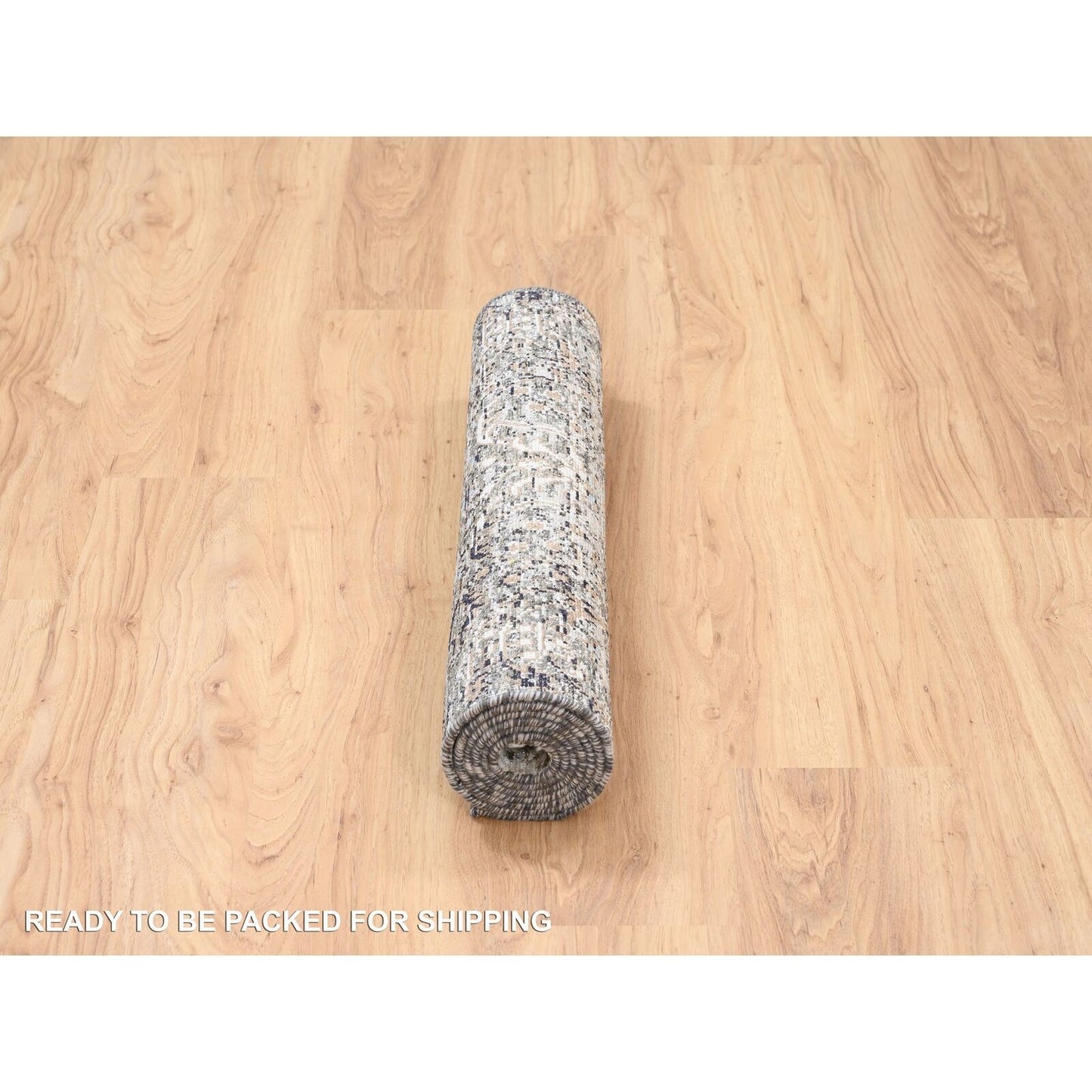 2'6"X6' Gray, Modern, Silk With Textured Wool, Hand Knotted, Runner Rug
