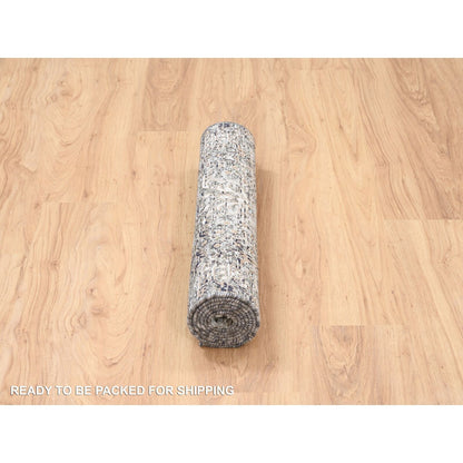 2'6"X6' Gray, Modern, Silk With Textured Wool, Hand Knotted, Runner Rug