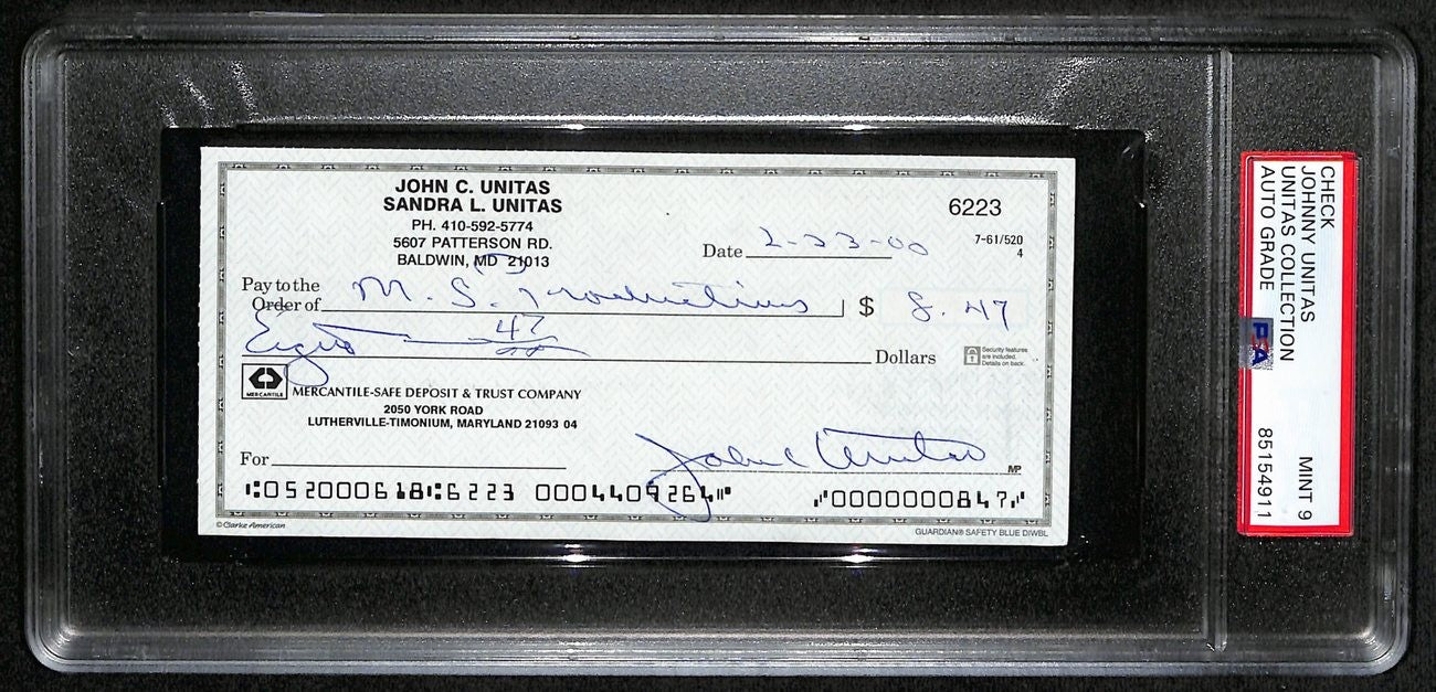 Johnny Unitas Hof Signed/Autographed 2000 Bank