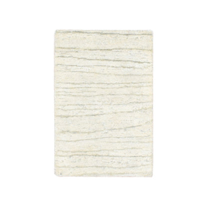 2'X3' Pearl White Modern Wavy Design Hand Knotted All Silk Sample Mat Rug
