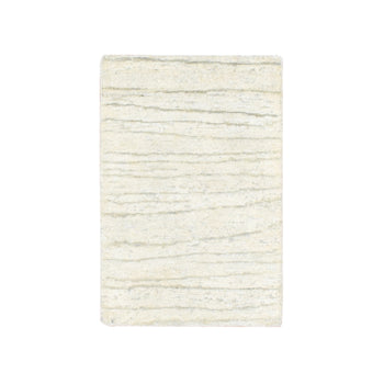 2'X3' Pearl White Modern Wavy Design Hand Knotted All Silk Sample Mat Rug