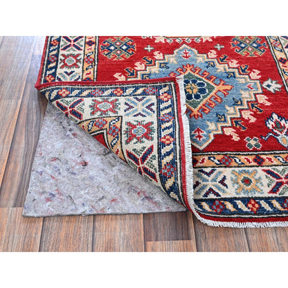 2'7"X6'9" Red Kazak Medallions Design Soft Wool Hand Knotted Runner Rug