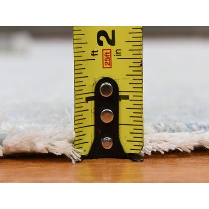 Rug 6'x6' Blue Grass Design Wool and Silk Round Hand Knotted Oriental