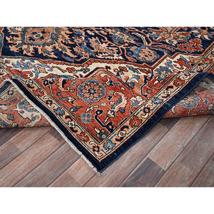 9'X12'1" Yale Blue Seeripe Heris Hand Knotted High Mountain Soft Wool Rug