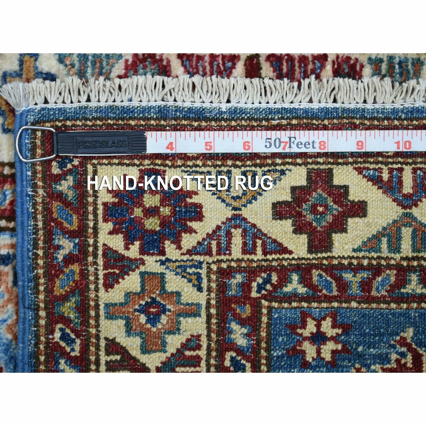 2'1"X2'10" Blue Pure Wool Hand Knotted Caucasian Super Kazak Mat Rug