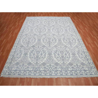 9'4"X11'9" Ivory 100% Cotton Agra Design Hand Knotted Rug