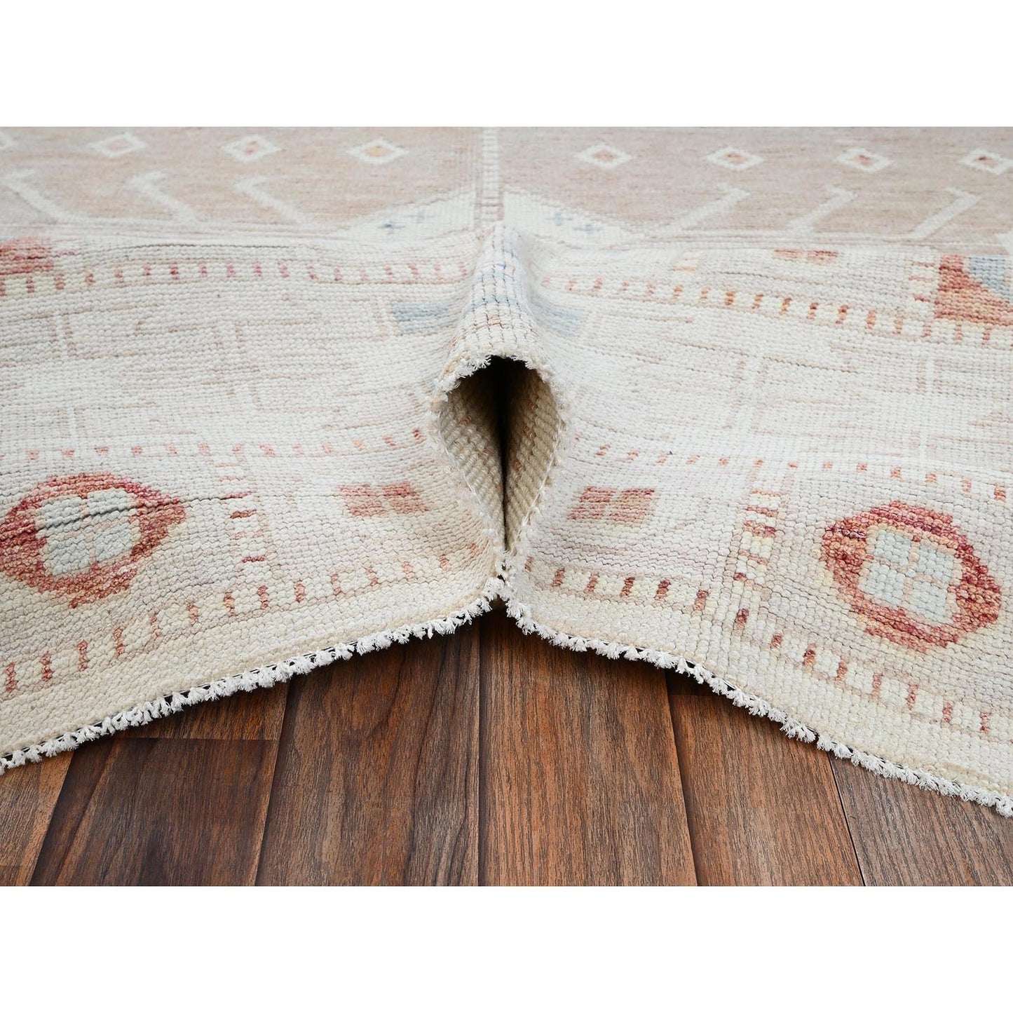 8'10"x10'10" Coral Pink Hand Knotted Anatolian Village Design Pure Wool Rug