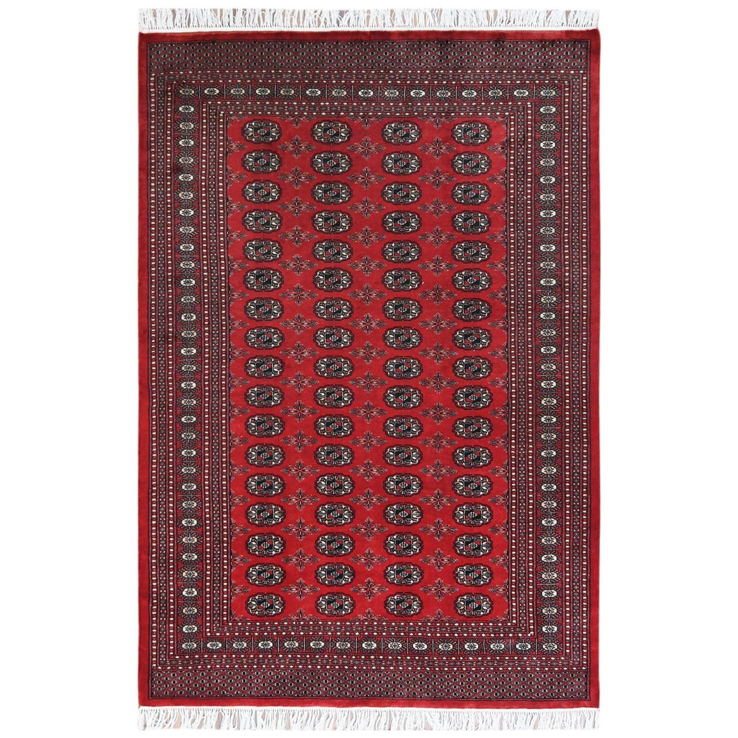 5'1"X7'6" 250 Kpsi Silky Wool Hand Knotted Super Bokara Red Rug