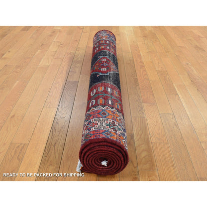 4'8"x9'7" Blue New Zoroastrian Khamadan Wool Hand Knotted Runner Rug