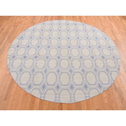 9'8"X9'8" White Wool Hand Woven Flat Weave Kilim Reversible Round Rug