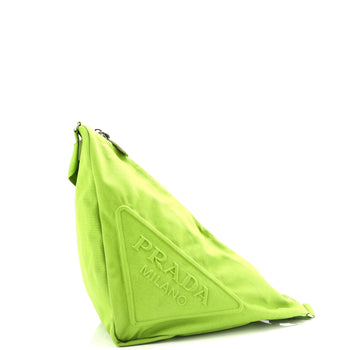 Prada Triangle Logo Zip Crossbody Bag Embossed Canvas Large