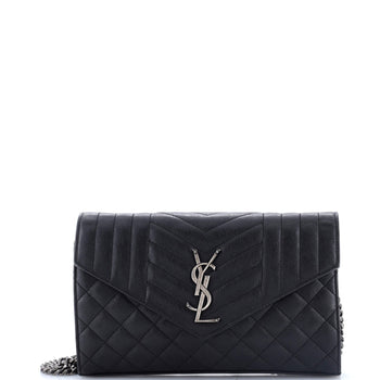 Saint Laurent Classic Monogram Chain Wallet Mixed Matelasse Leather Medium