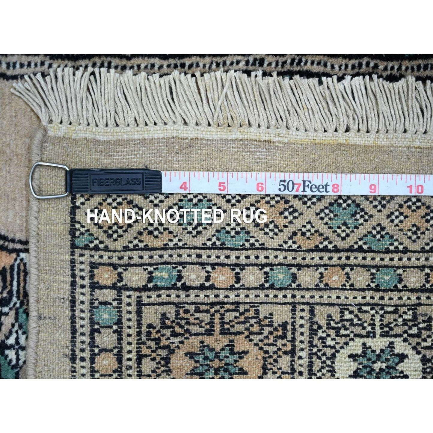 2'6"X16'2" White Mori Bokara Geometric Motif Wool Hand Knotted Runner Rug