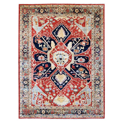 9'X12' Red Seeripe Heris With Flower Design Hand Knotted 100% Wool Rug