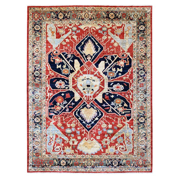9'X12' Red Seeripe Heris With Flower Design Hand Knotted 100% Wool Rug