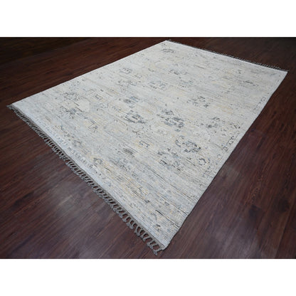 9'X12'1" Gray Moroccan Weave Elephant Feet Design Hand Knotted Wool Rug