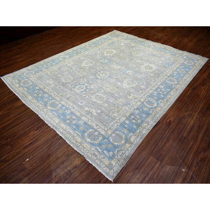 8'X10' Cloud Gray Wool Hand Knotted Finer Peshawar Rug