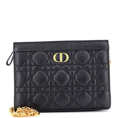 Christian Dior Caro Zipped Pouch With Chain Cannage Quilt Leather