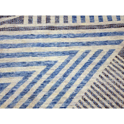 9'X12' Blue Hand Knotted Geometric Art Deco Collection Pure Wool Rug