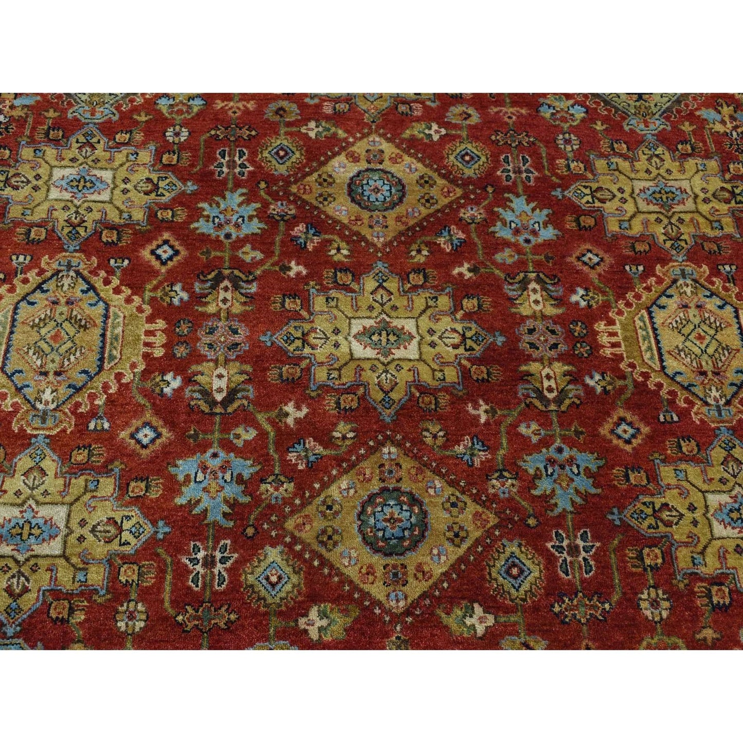 10'X10' Red Hand Knotted Karajeh Design Pure Wool Round Rug