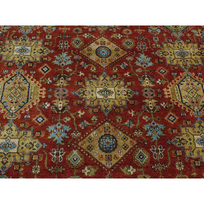 10'X10' Red Hand Knotted Karajeh Design Pure Wool Round Rug