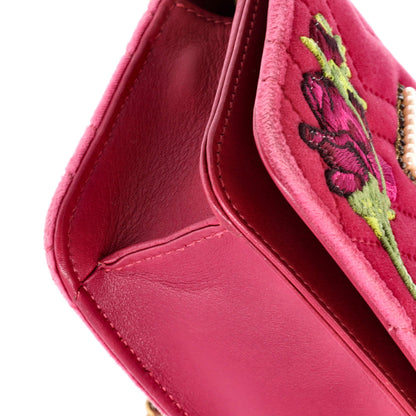 Gucci Gg Marmont Chain Flap Bag Embroidered Matelasse Velvet Mini