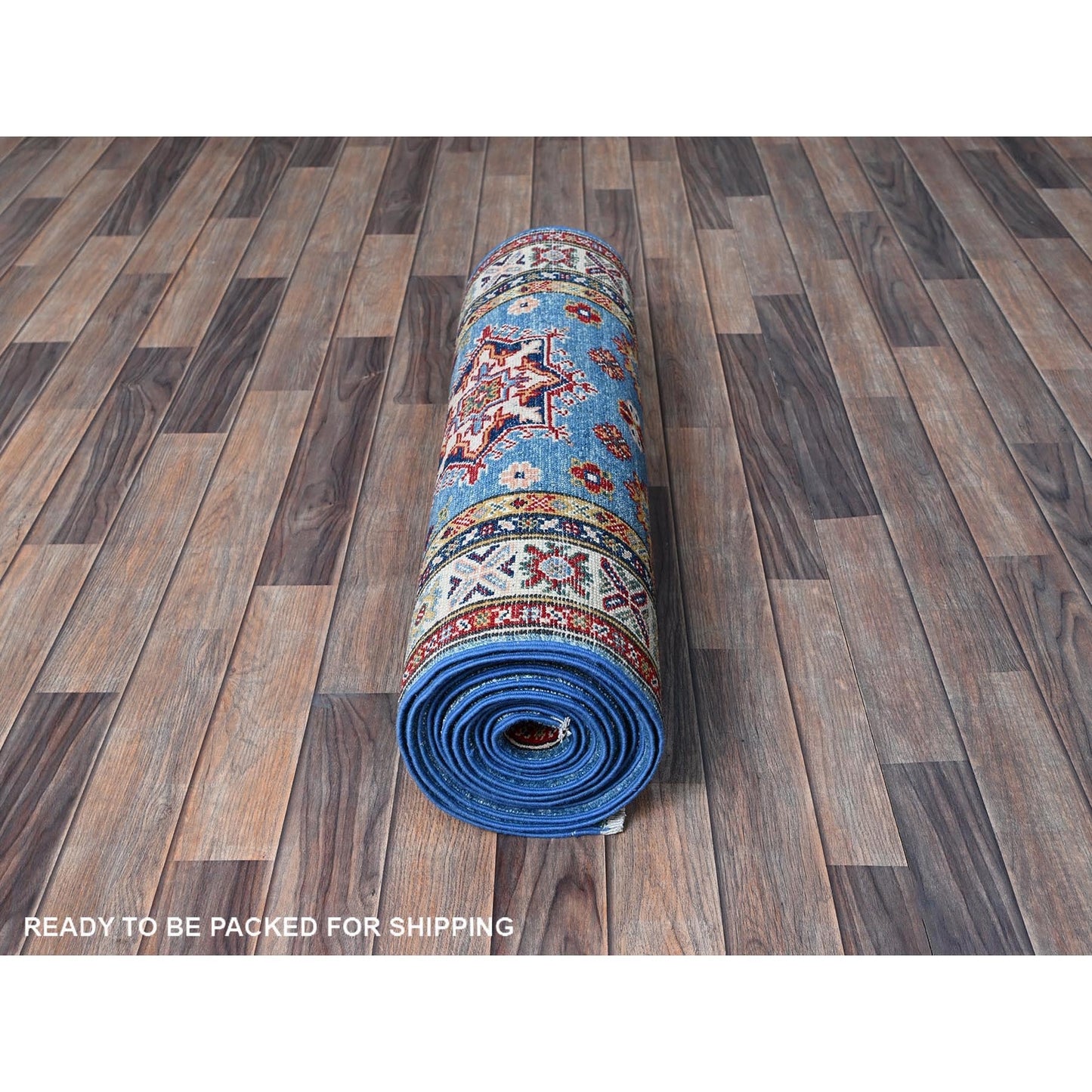 2'10"X16' Blue Kazak With Medallions Design Wool Hand Knotted Runner Rug
