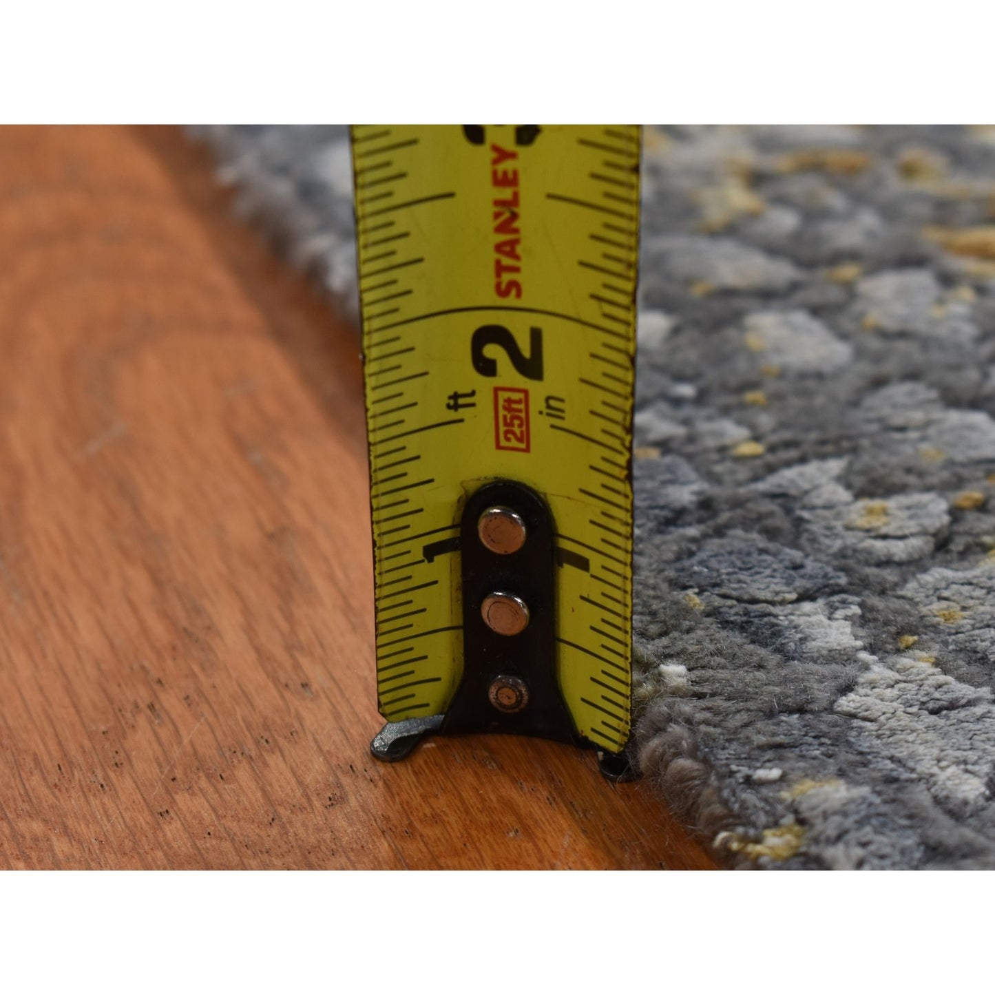 3'X8' Gray Zoroastrian Design Wool And Silk Hand Knotted Wide Runner Rug