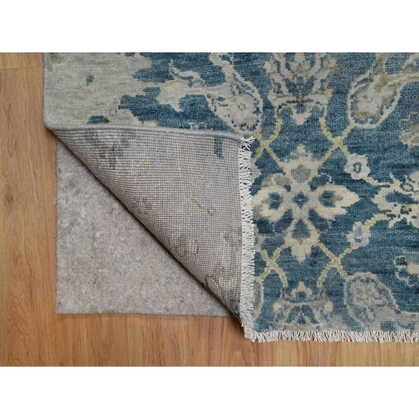 2'X3'1" Blue Broken Pattern Oushak Design 100% Wool Hand Knotted Mat Rug