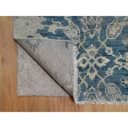 2'X3'1" Blue Broken Pattern Oushak Design 100% Wool Hand Knotted Mat Rug