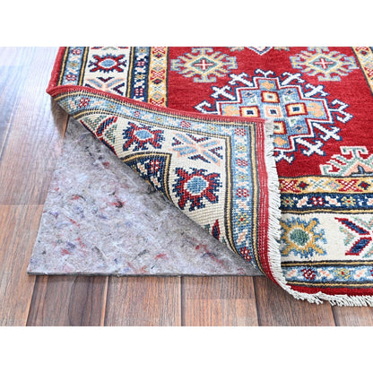2'8"X9'6" Red Kazak With Geometric Design Hand Knotted Soft Wool Runner Rug