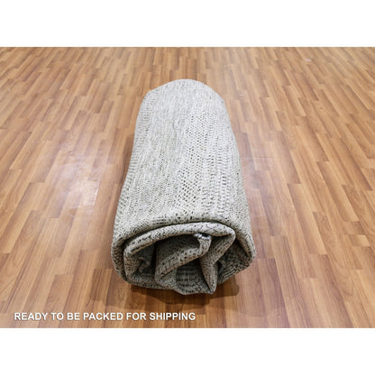 Rug 10'x10' Sea Gray Hand Knotted Round Pure Undyed Wool Grass Design