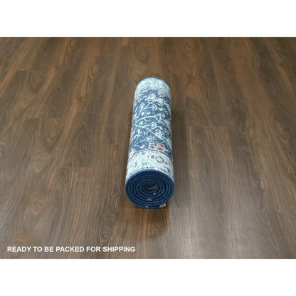 2'8"X8' Blue Erased Heriz All Over Design Hand Knotted Wool Runner Rug