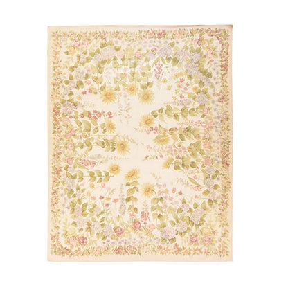 8'x10'2" Ivory Aubusson Botanical Pattern Flat Weave Hand Woven Wool Rug